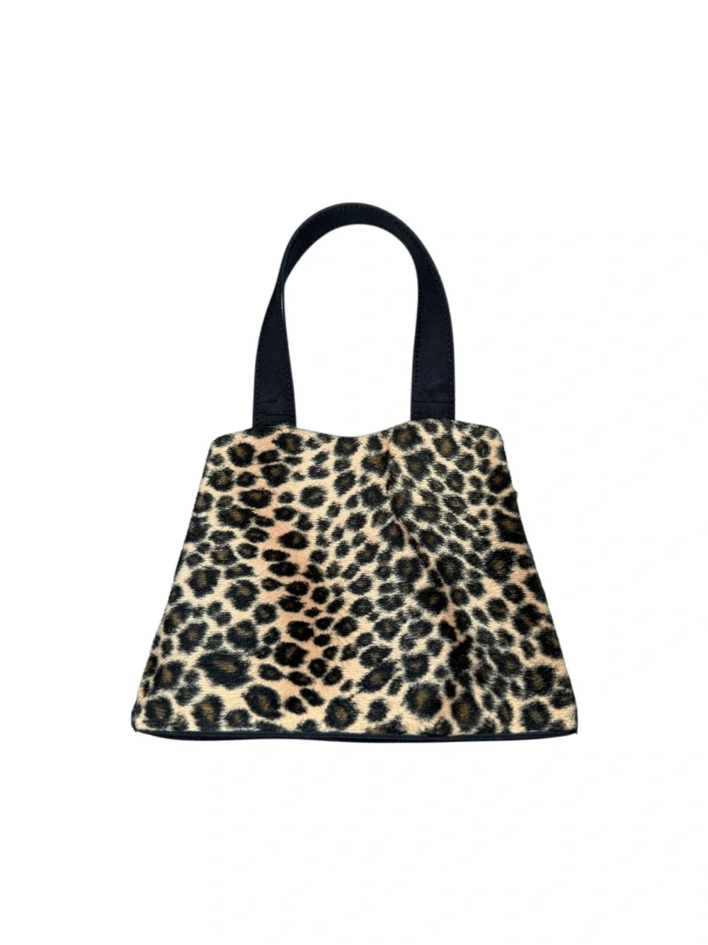 Leopard Print Fuzzy Faux Fur Mini Bag with Black Straps